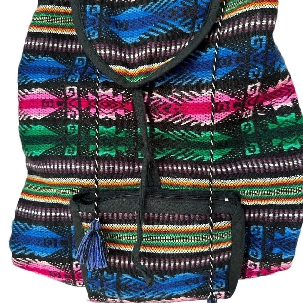 Boho Hand-Woven 100% Wool Blanket Flap Backpack, Made in Ecuador